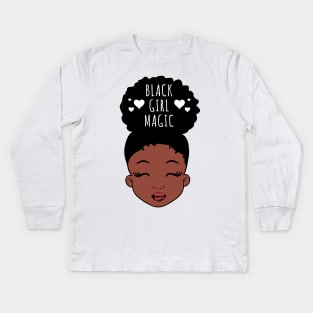 Black Girl Magic, African American Girl, Hearts Kids Long Sleeve T-Shirt